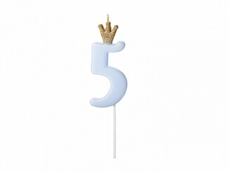 Svece-cipars "5", 9,5 cm, maigi zila