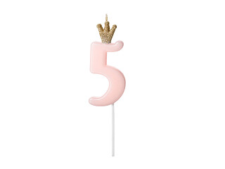 Svece-cipars "5", 9,5 cm, maigi rozā