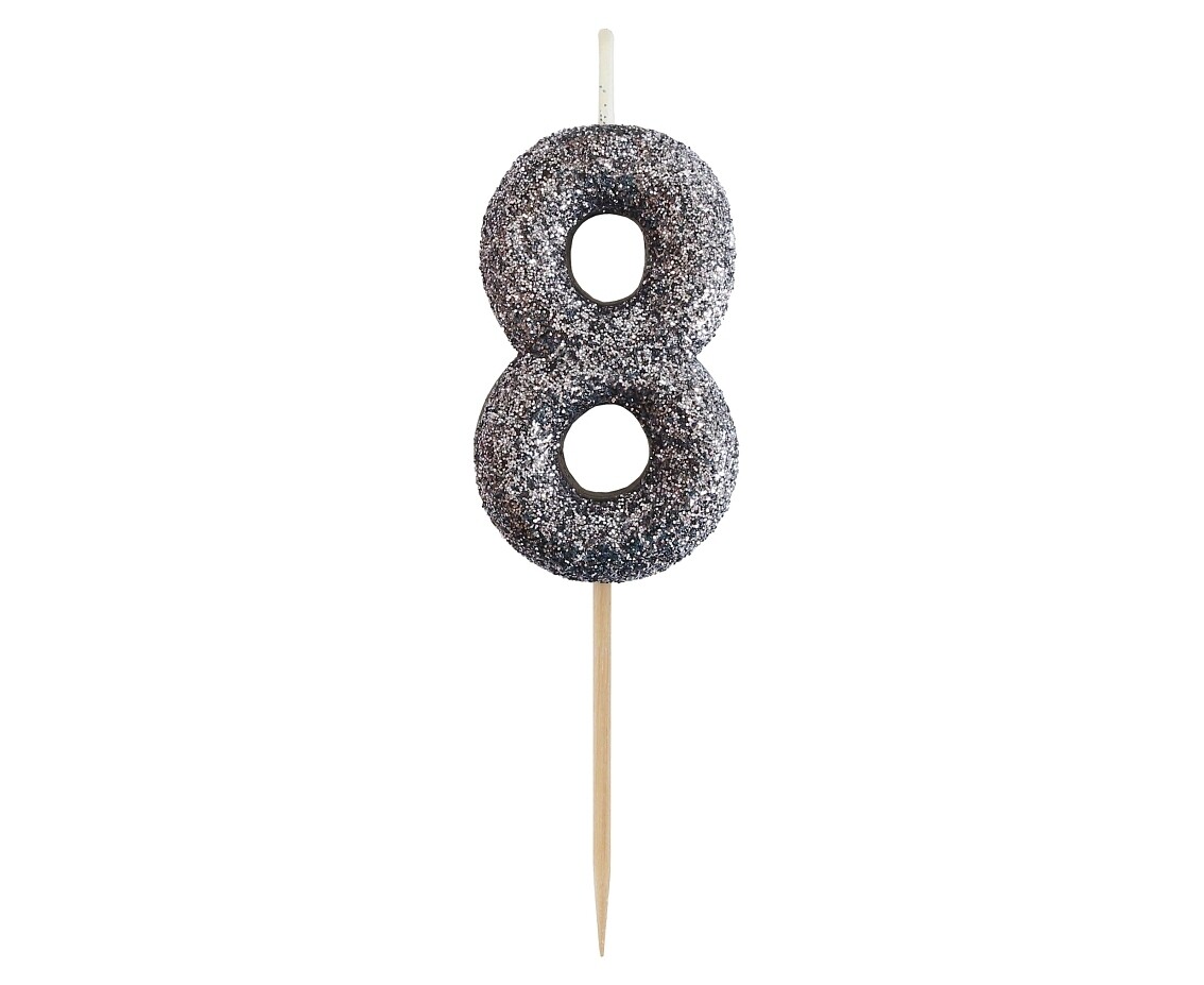 Svecīte - cipars "8", melna brokāta