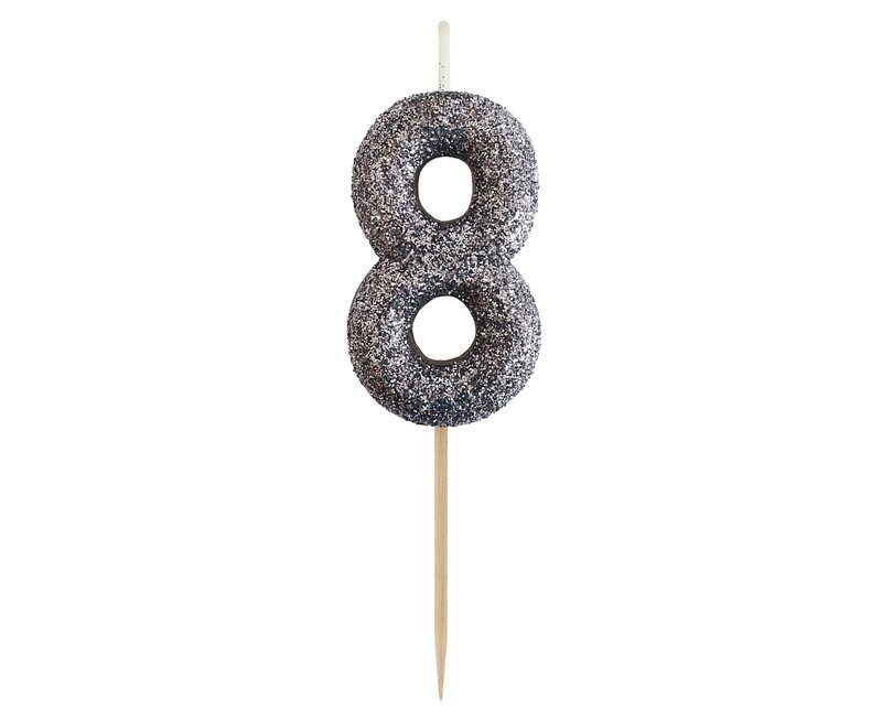 Svecīte - cipars "8", melna brokāta