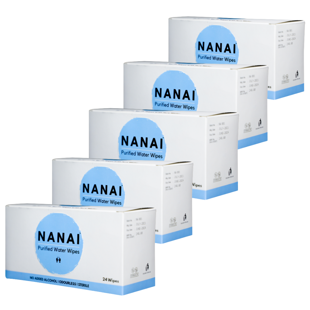 Nanai Wipes Guests Pack (Pack of 120 Wipes) | Chemical free, Odorless, Sterile, Purified Water Wet Wipes to Clean/ Wet hands before food