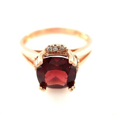14kt Rose Gold Garnet Ring with Diamond Accent