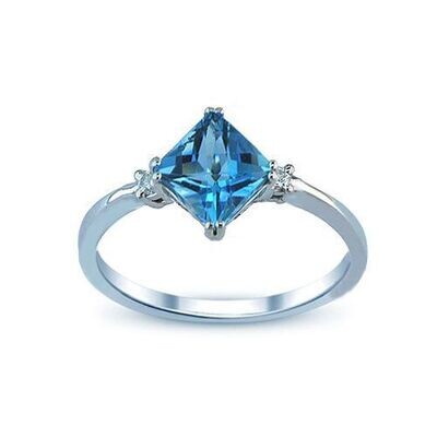 Aquamarine Princess and Diamond Ring