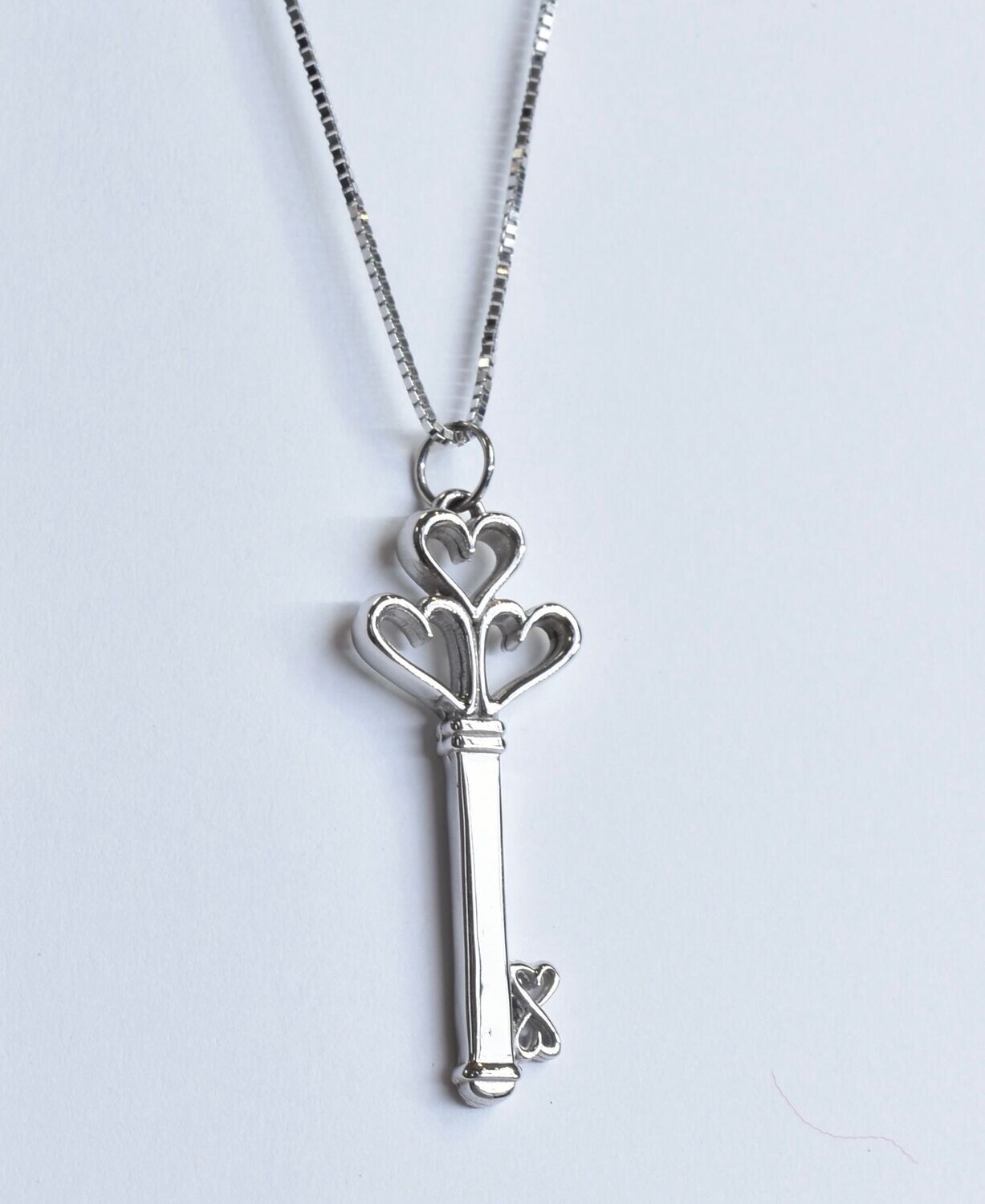 14kt White Gold Heart Key Necklace