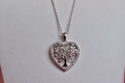 Sterling Silver Cubic Zirconia Tree of Life Pendant and Chain