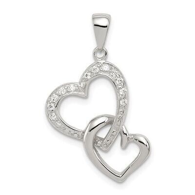 Sterling Silver Two Connected Hearts Necklace