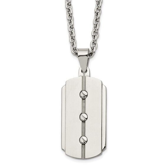 Stainless Steel 24in Brushed and Polished 3 Screw Design Dog Tag Necklace