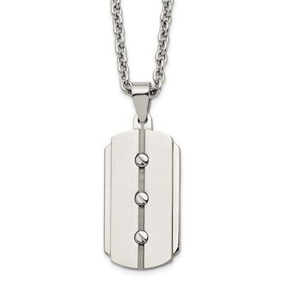 Stainless Steel 24in Brushed and Polished 3 Screw Design Dog Tag Necklace
