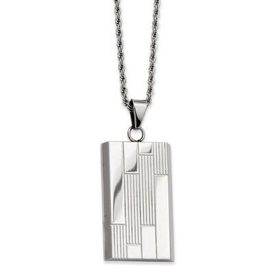 Stainless Steel Textured Pattern Dog Tag Pendant Necklace