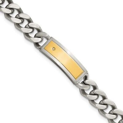 Stainless Steel Polished and Matte Yellow IP-plated with CZ 8.5 inch Bracelet