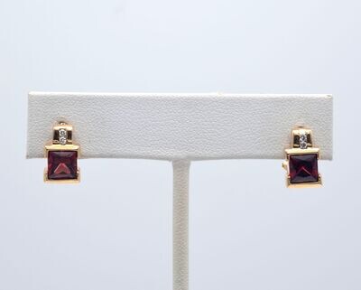 14kt Yellow Gold Garnet and Diamond Earrings
