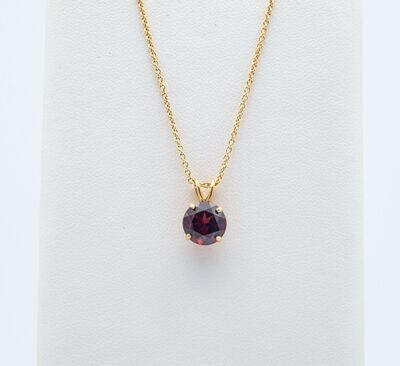 14K Yellow Gold Necklace With Round Garnet Pendant