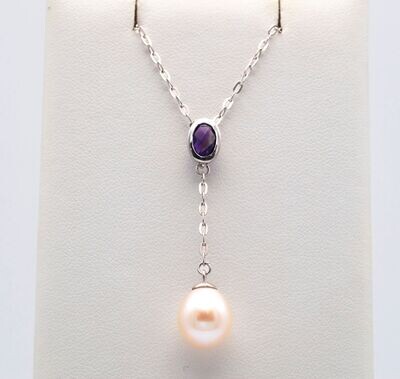 Fresh Water White Pearl and Amethyst Necklace