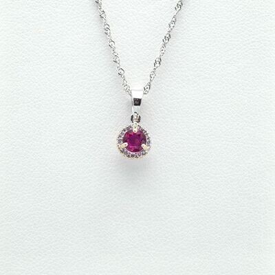14kt White Gold Necklace With Ruby and Diamond Pendant