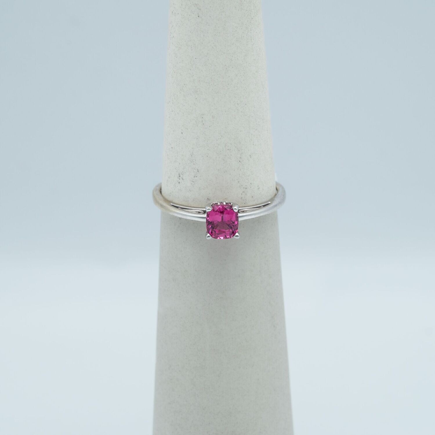 14K White Gold Pink Spinel Cushion Solitare Ring
