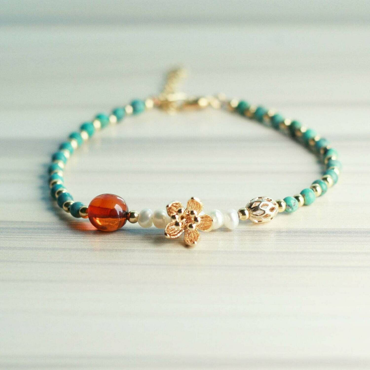 Dainty Amber Floral Bracelet