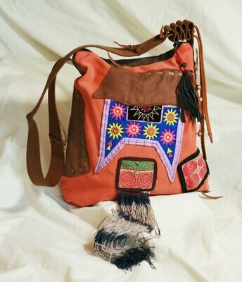Ethnic Canvas Leather Bag Colourful Floral Ethnic Canvas Leather Bag Colourful Floral