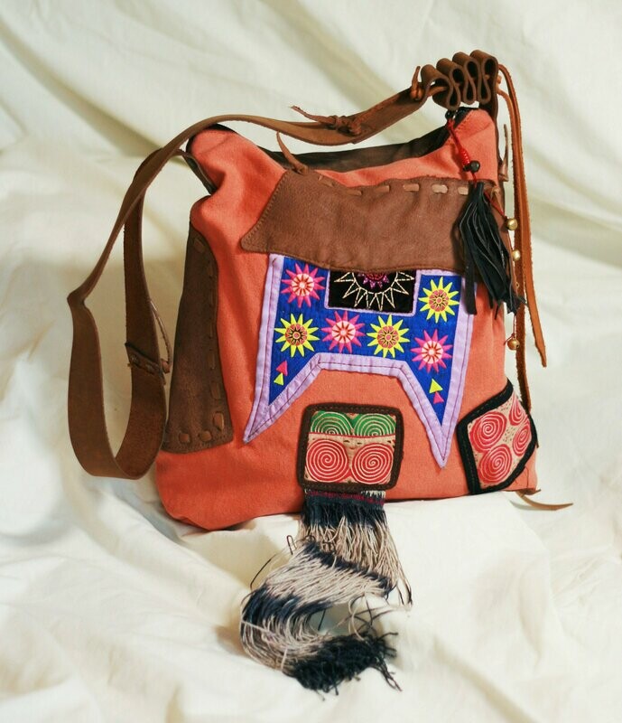Ethnic Canvas Leather Bag Colourful Floral Ethnic Canvas Leather Bag Colourful Floral