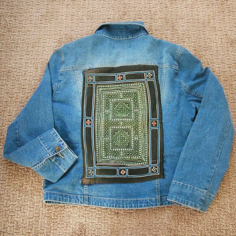 Tribal Embellished Vintage Denim Jacket | Paj Ntaub Tribal Embellished Vintage Denim Jacket | Paj Ntaub