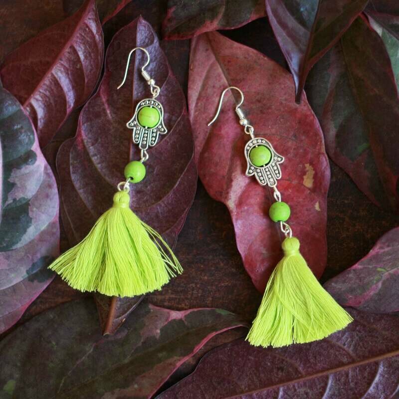 Moroccan Hamsa Hand Tassel Earrings Moroccan Hamsa Hand Tassel Earrings