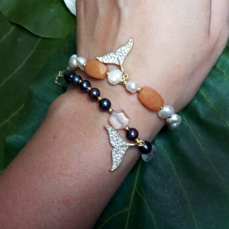 Mommy and Me Mermaid Pearl Aventurine Bracelet Set