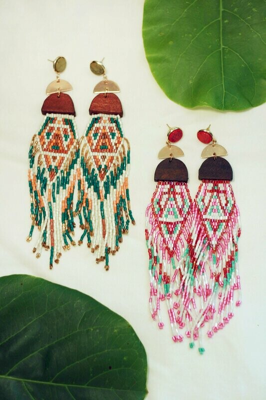 Tribal Geometry Beaded tassel Earrings Tribal Geometry Beaded tassel Earrings