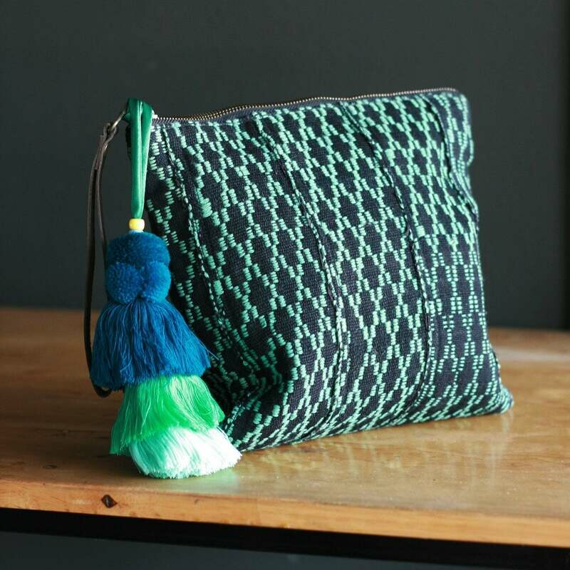 Laos Clutch with Pom Pom Tassles Laos Clutch with Pom Pom Tassles