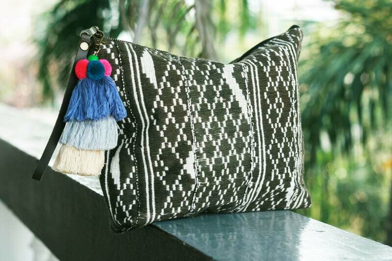 Laos Clutch with Pom Pom Tassels Laos Clutch with Pom Pom Tassels
