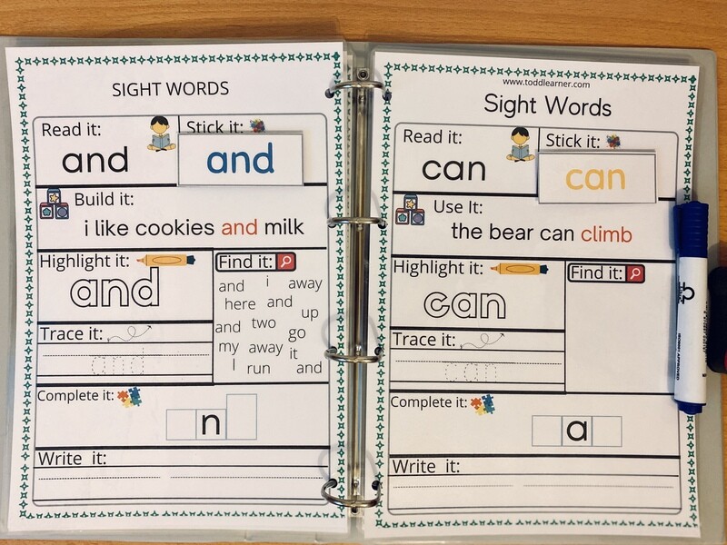 Reusable Sight Words Busy Binder for 4-6 Year kids.
