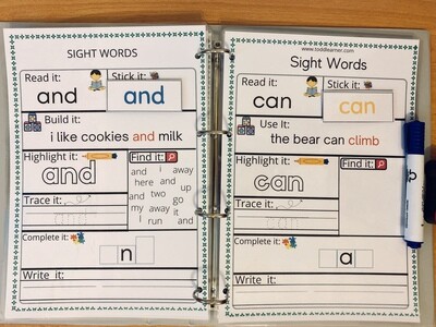 Reusable Sight Words Busy Binder for 4-6 Year kids.