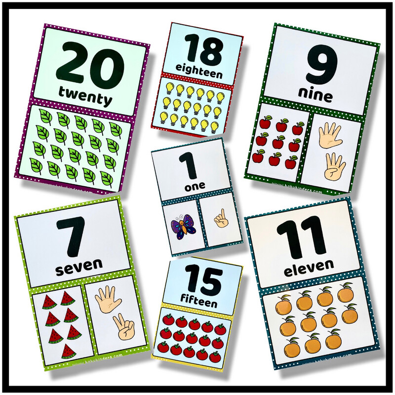 English 1-20 Numbers Flash cards