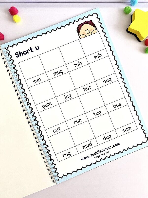 Phonics Cut and Paste Workbook for Kids (Learning Short Vowels).