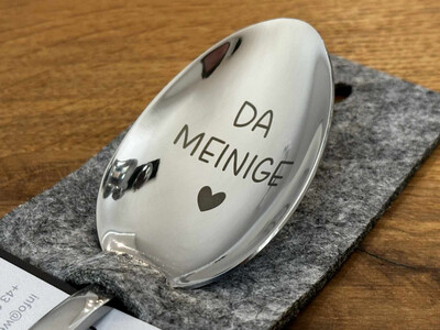 Esslöffel mit Gravur „DA MEINIGE „ oder „DA DEINIGE“ silberfarben