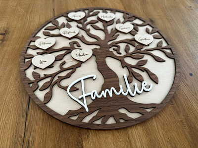 Stammbaum mit Herzen für jeden Namen, Schild, personalisiert, Lasercut
