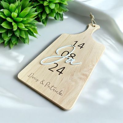 Holzbrett zur Hochzeit/zum Jahrestag mit oder ohne 3D-Schriftzug aus Acryl