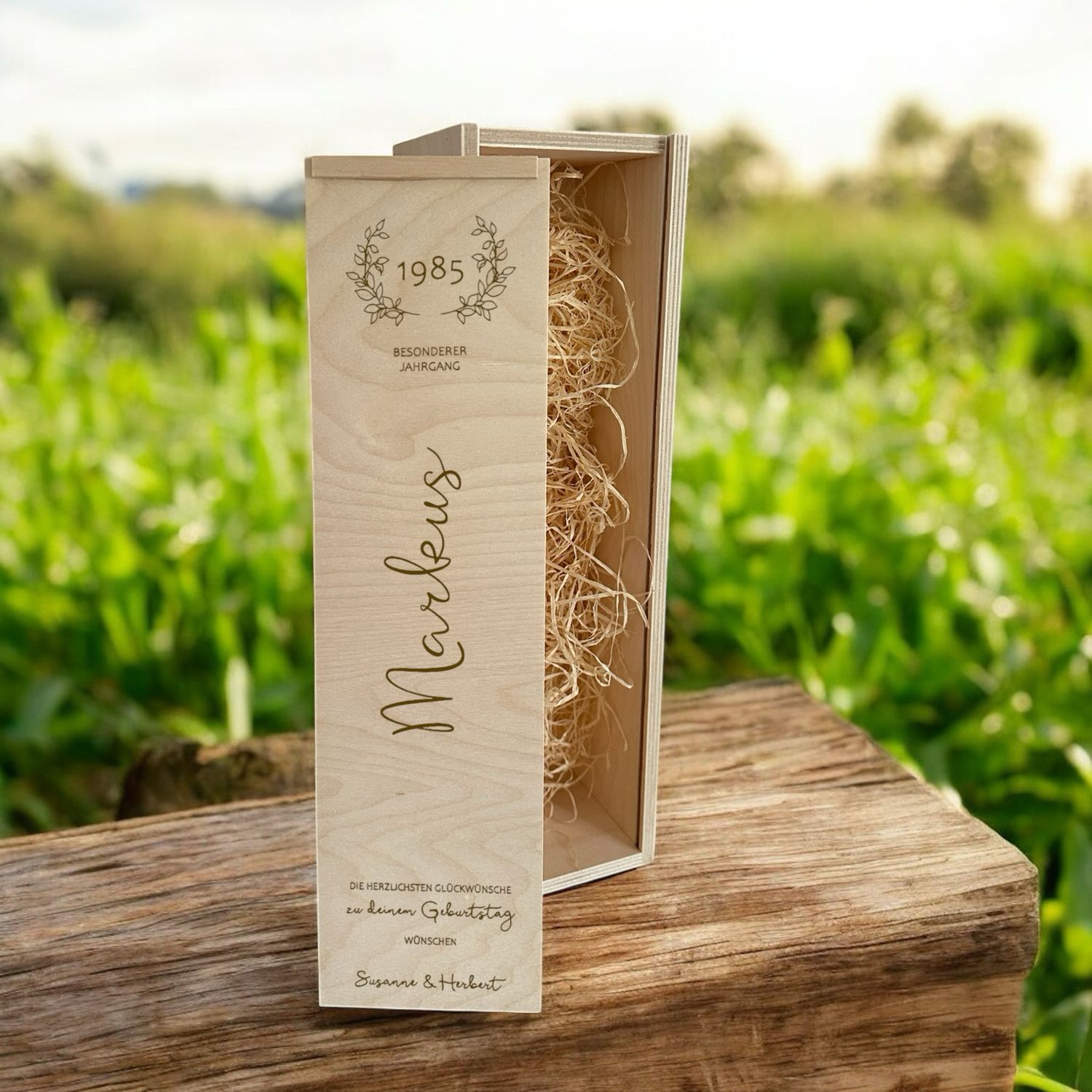 Weinkiste zum Geburtstag für eine Flasche 36 X 9 X 9 cm