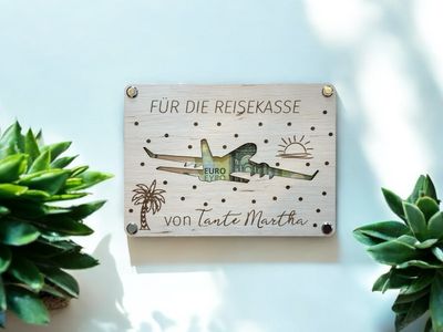 Grußkarte Geldgeschenk für die Reisekasse aus Holz