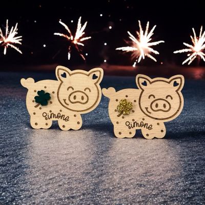 Glücksschweinchen aus Buchenholz mittels Laser personalisiert mit 3D Effekt aus Acryl. Staffelpreise beachten❗️Silvester 2025
