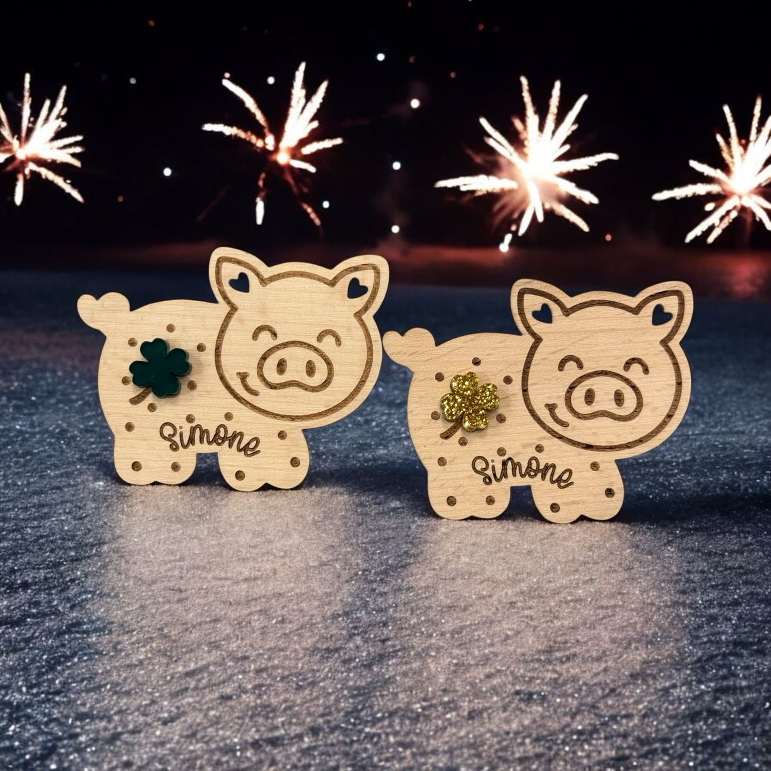 Glücksschweinchen aus Buchenholz mittels Laser personalisiert mit 3D Effekt aus Acryl. Staffelpreise beachten❗️Silvester 2025