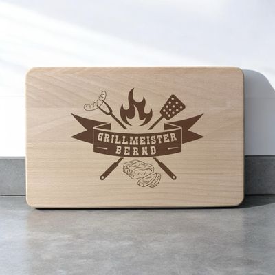 Schneidebrett „Grillmeister“ Buche oder Eiche 31x20x2cm