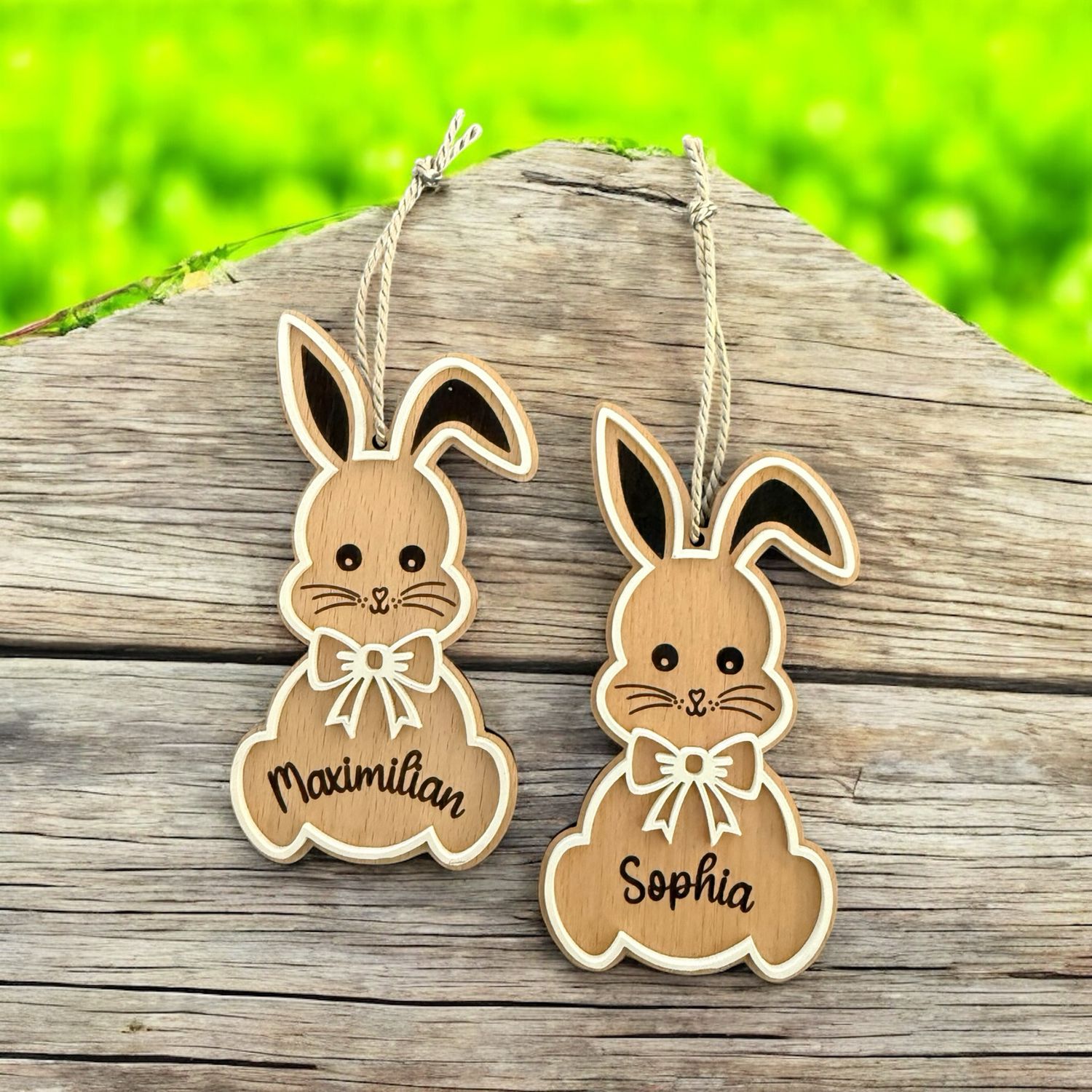 Osterhase aus Buchenholz mittels Lasergravur personalisiert mit 3D Effekt, Ostern, Osterhase, Anhänger