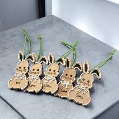 Osterhase aus Buchenholz mittels Lasergravur personalisiert mit 3D Effekt, Ostern, Osterhase, Anhänger
