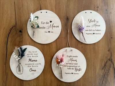 Muttertag Holzschild 15 cm mit Trockenblumen