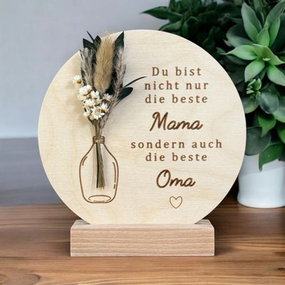 Muttertag Holzschild 15 cm mit Trockenblumen