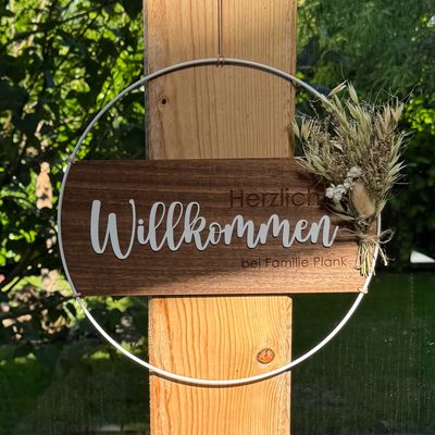 Metall Loop mit Holzschild mit Laser Gravur