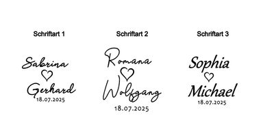 Weinglas Hochzeit Namen mit Herz und Datum mit hochwertiger Gravur (UV Laser)