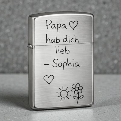 Personalisiertes Zippo® Benzinfeuerzeug mit echter Kinderhandschrift
