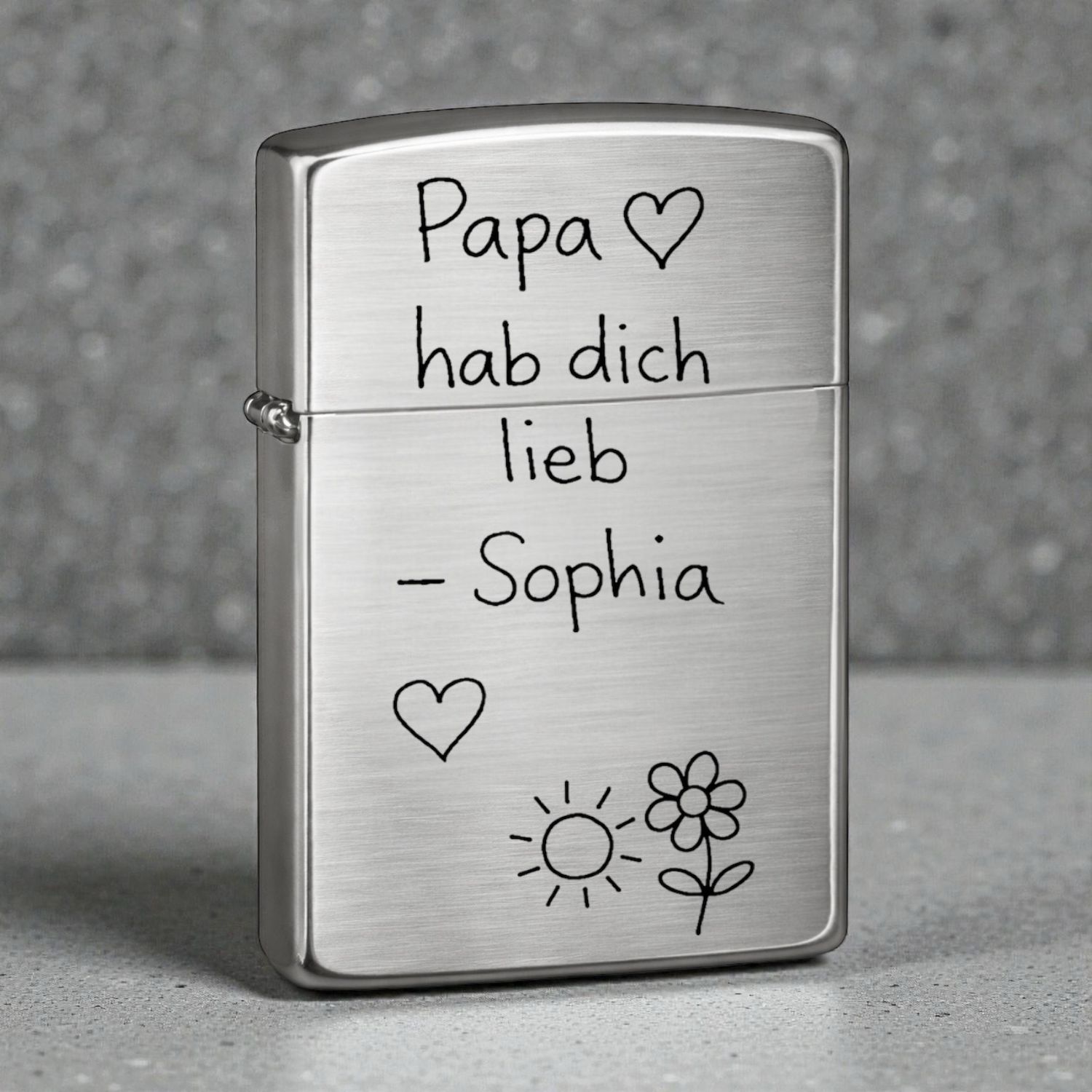 Personalisiertes Zippo® Benzinfeuerzeug mit echter Kinderhandschrift