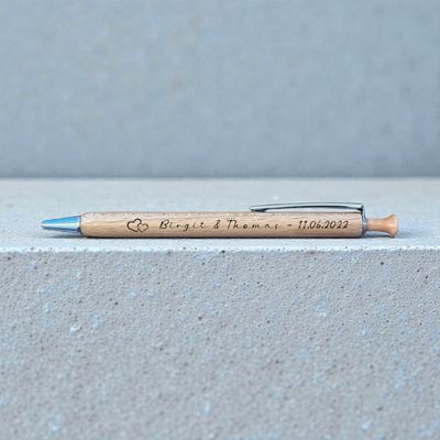 Hochwertiger Kugelschreiber Aus Buchenholz mit Gravur zur Hochzeit