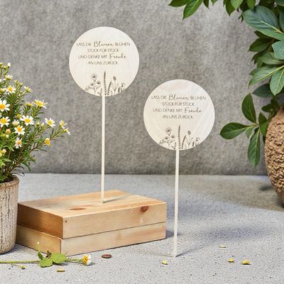 Pflanzstecker Sperrholz „Lass die Blumen blühen Stück für Stück und denke mit Freude an uns zurück.“